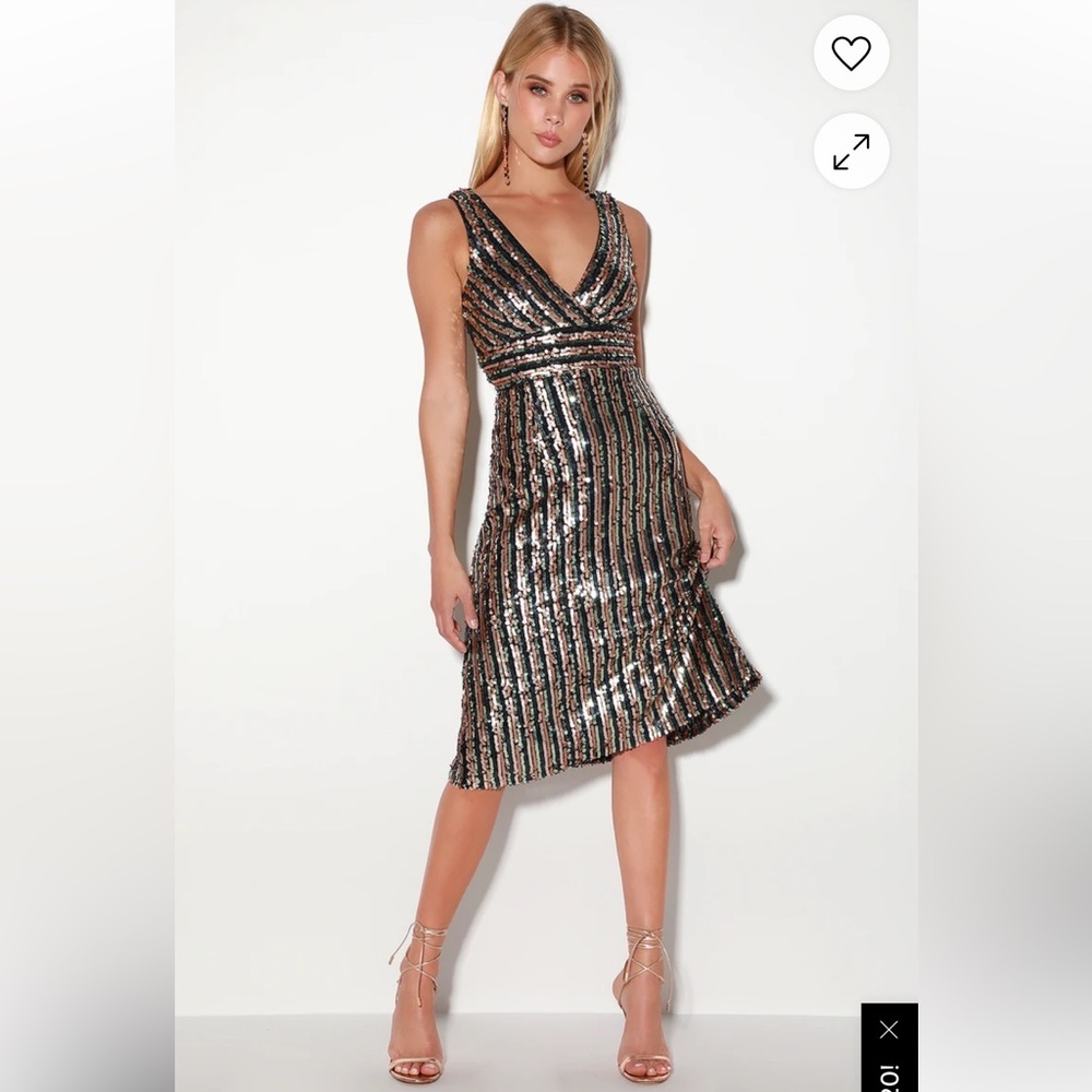 Lulu’s Light in the Night Navy Blue Multi Sequin Midi Dress - Picture 2 of 9